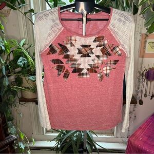 We The Free Pink and White Long Sleeve Top